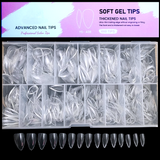 Almond - Medium - Full Cover - Soft Gel Nail Tips - 600pcs - Clear - Box