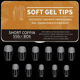Coffin - Short - Full Cover - Soft Gel Nail Tips - 550pcs - Clear - Box