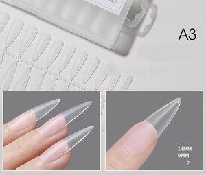 Stiletto - Long Full Cover Nail Tips - (A3) - 240pcs - Box - Clear