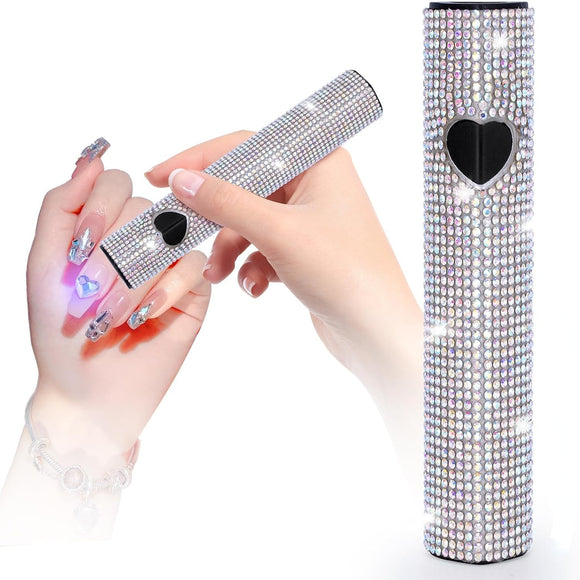 Mini Hand UV LED Light / Lamp - 3W - UV Torch with Stand - Rechargeable - Heart Rhinestones