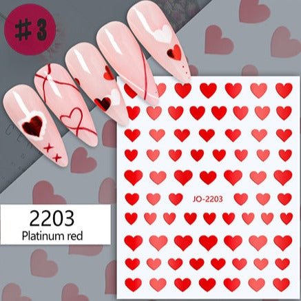 Nail Sticker - JO-2203 - Platinum Red Hearts