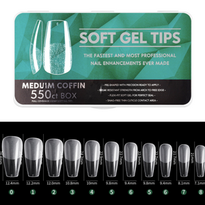 Coffin - Medium Full Cover Soft Gel Nail Tips - 550pcs - Clear - Box