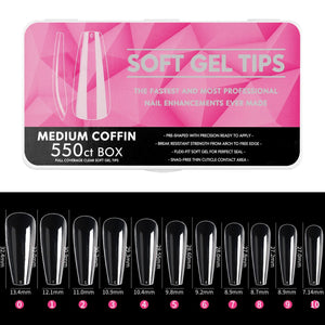 Coffin - Medium Full Cover Soft Gel Nail Tips - 550pcs - Clear - Box