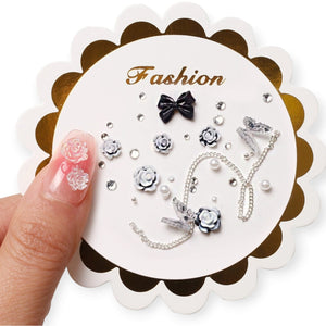 Nail Decoration - Mix Bows, Roses & Pearls -  Black