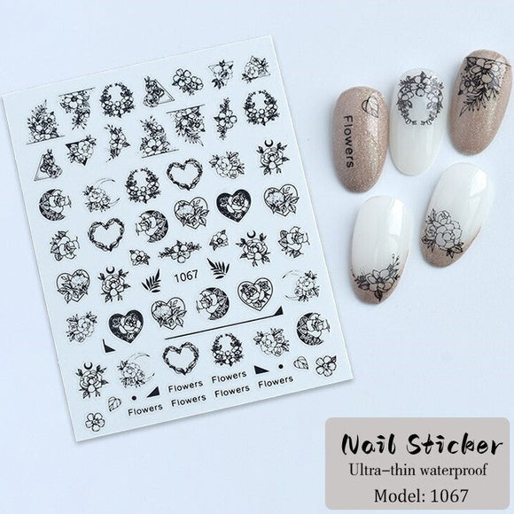 Nail Sticker - 1067 - Flower Hearts