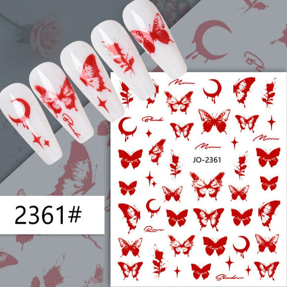 Nail Sticker - 2361 -Red Butterfly