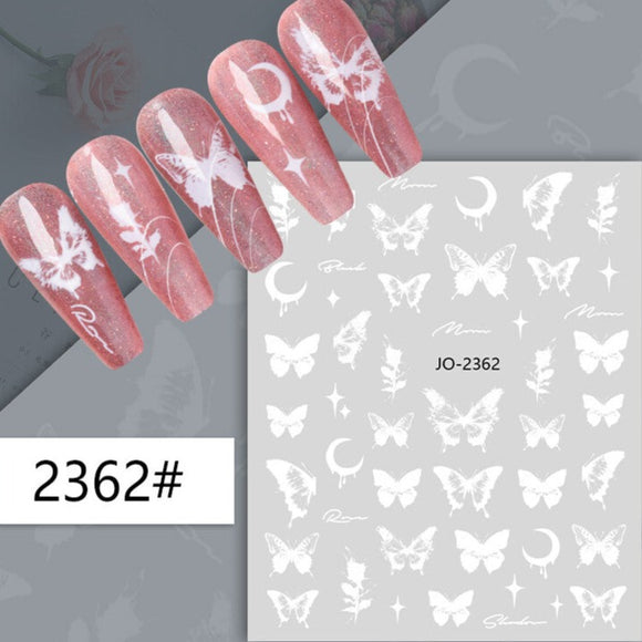 Nail Sticker - 2362 -White Butterfly