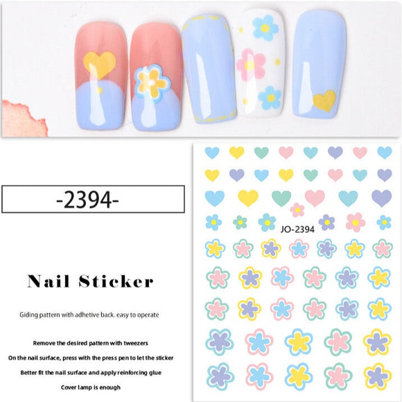 Nail Sticker - 2394 -Flowers & Hearts