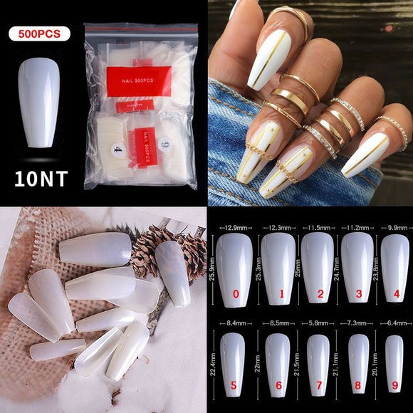 Coffin - Full Cover Nail Tips - 500pcs - Bag