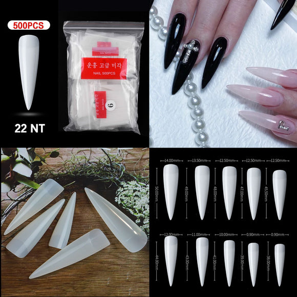 Stiletto - Halfmoon Cover Nail Tips - 500pcs - Bag