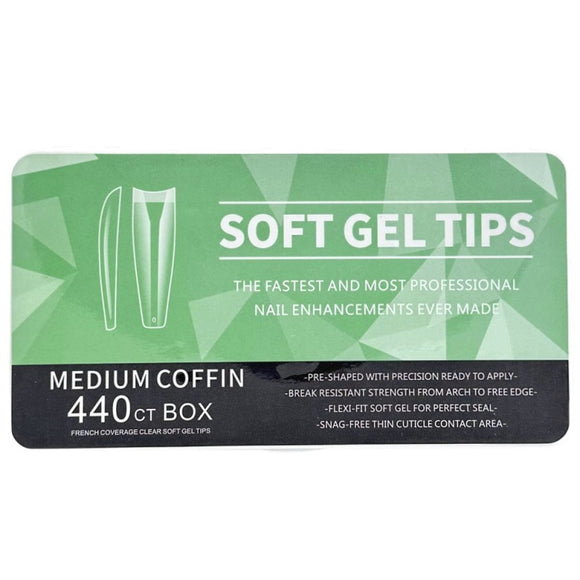 Coffin - Medium Half French Cover Soft Gel Nail Tips - 440pcs - Clear - Box