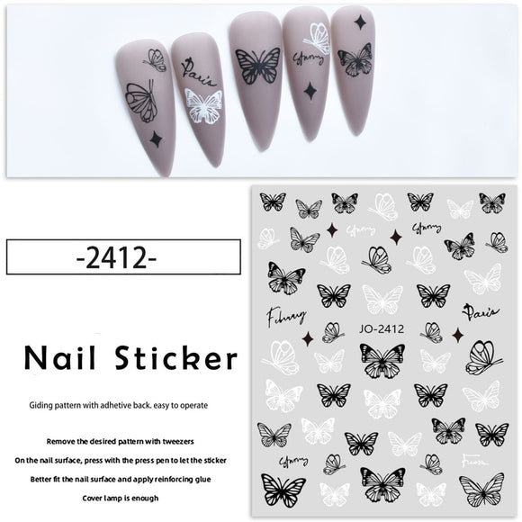 Nail Sticker - 2412 - Black & White Butterfly