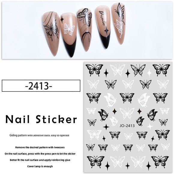 Nail Sticker - 2413 - Black & White Butterfly