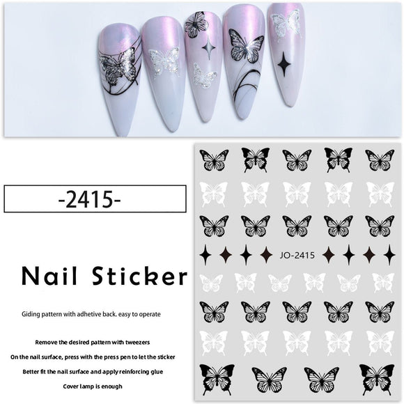 Nail Sticker - 2415 - Black & White Butterfly