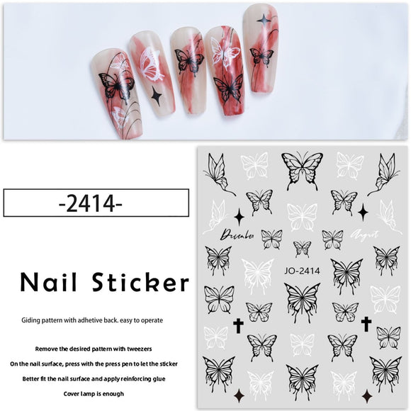 Nail Sticker - 2414 - Black & White Butterfly