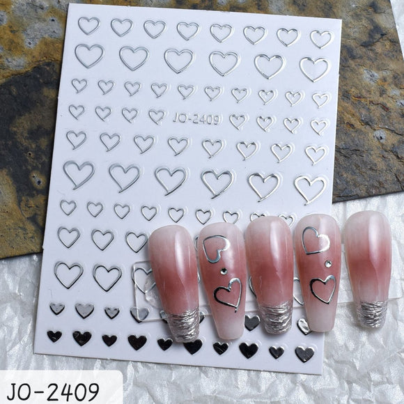 Nail Sticker - 2409 - Heart Silver