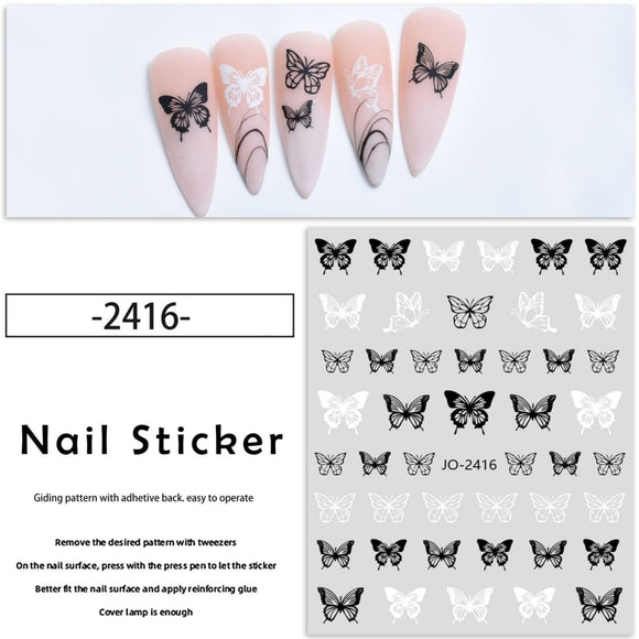 Nail Sticker - 2416 - Black & White Butterfly