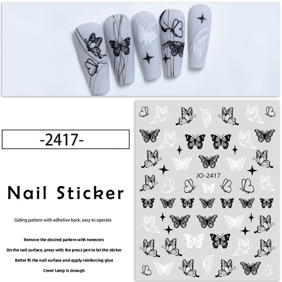 Nail Sticker - 2417 - Black & White Butterfly