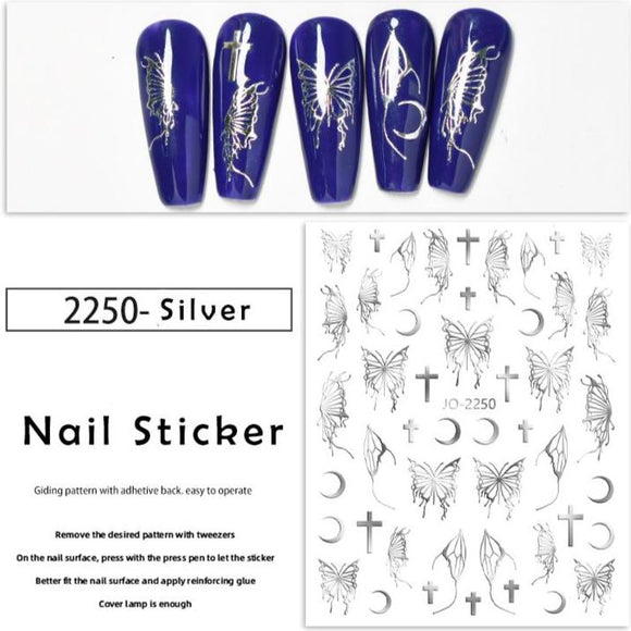 Nail Sticker - 2250 - Silver Butterfly