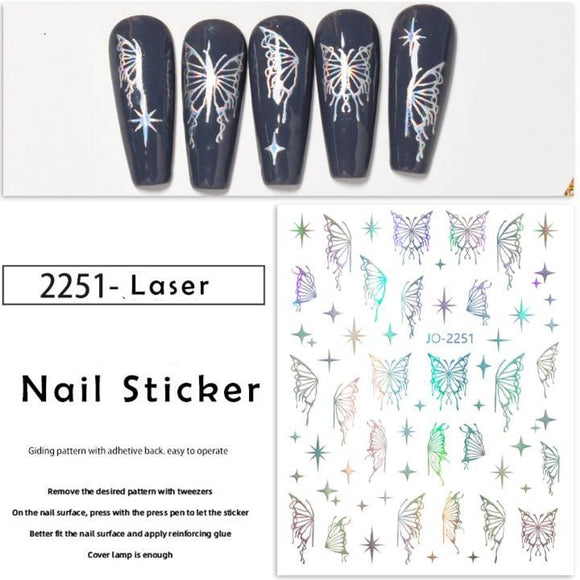 Nail Sticker - 2251 - Holographic Silver Butterfly