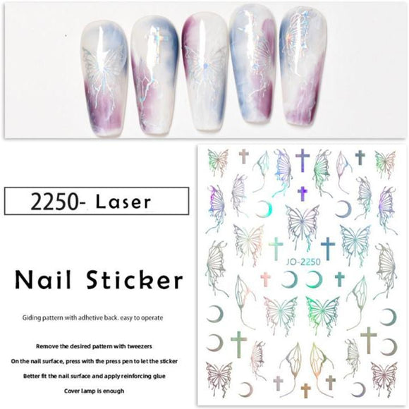 Nail Sticker - 2250 - Holographic Silver Butterfly