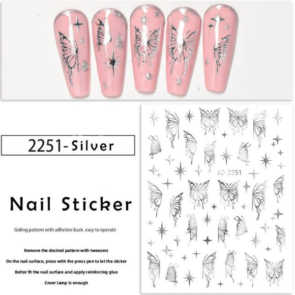 Nail Sticker - 2251 - Silver Butterfly