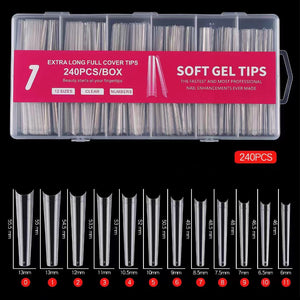 Coffin - 3XL - Half Cover - Soft Gel Nail Tips - 240pcs - Clear