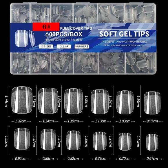 Square - Extra Short - Full Cover - Soft Gel Nail Tips - 600pcs - Clear