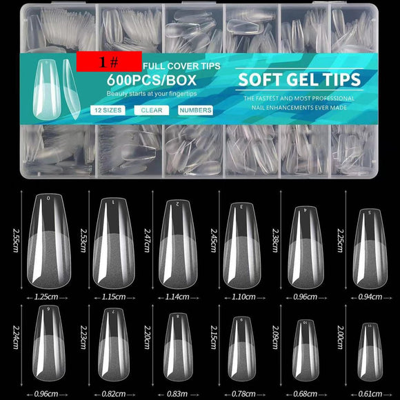 Coffin - Medium - Full Cover - Soft Gel Nail Tips - 600pcs - Clear