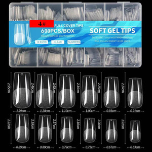 Square - Medium - Full Cover - Soft Gel Nail Tips - 600pcs - Clear