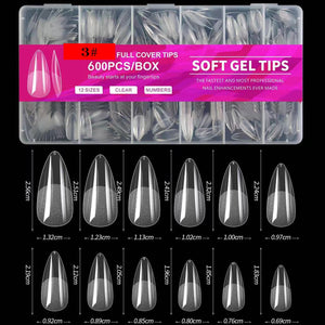 Stiletto - Medium - Full Cover - Soft Gel Nail Tips - 600pcs - Clear