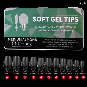 Almond - Medium - Full Cover - Soft Gel Nail Tips - 550pcs - Clear - Box