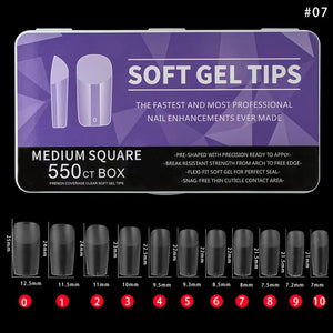 Square - Medium - Full Cover - Soft Gel Nail Tips - 550pcs - Clear - Box