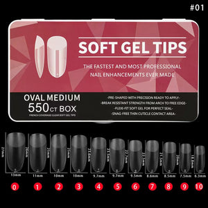 Oval - Medium - Half Cover - Soft Gel Nail Tips - 550pcs - Clear - Box