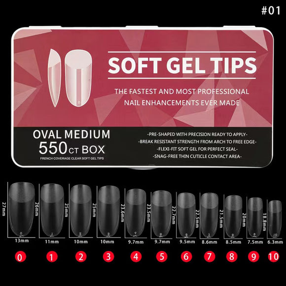 Oval - Medium - Half Cover - Soft Gel Nail Tips - 550pcs - Clear - Box