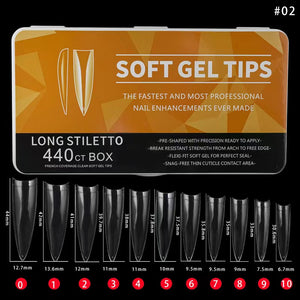 Stiletto - Long - Half Cover - Soft Gel Nail Tips - 440pcs - Clear - Box