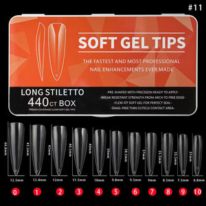 Stiletto - Long - Full Cover - Soft Gel Nail Tips - 440pcs - Clear - Box