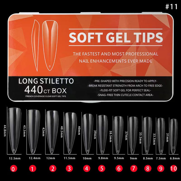 Stiletto - Long - Full Cover - Soft Gel Nail Tips - 440pcs - Clear - Box