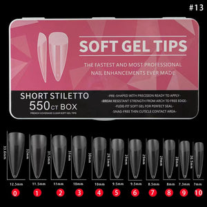 Stiletto - Short - Full Cover - Soft Gel Nail Tips - 550pcs - Clear - Box