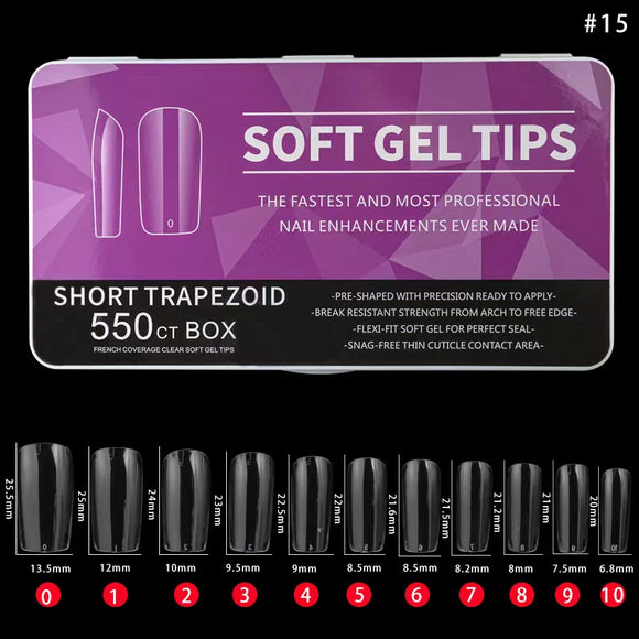 Trapezoid - Short - Full Cover - Soft Gel Nail Tips - 550pcs - Clear - Box