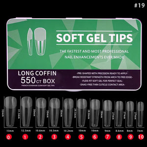 Coffin - Long - Full Cover - Soft Gel Nail Tips - 550pcs - Clear - Box