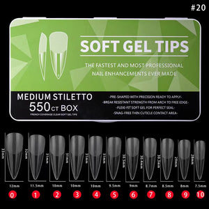 Stiletto - Medium - Full Cover - Soft Gel Nail Tips - 550pcs - Clear - Box