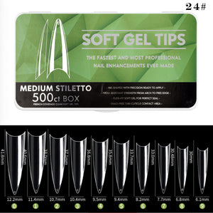 Stiletto - Medium - Half Cover - Soft Gel Nail Tips - 500pcs - Clear - Box