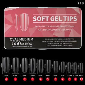 Oval - Medium - Full Cover - Soft Gel Nail Tips - 550pcs - Clear - Box