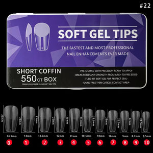 Coffin - Short - Full Cover - Soft Gel Nail Tips - 550pcs - Clear - Box