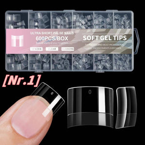 Square - Extra Short - Half Cover - Soft Gel Nail Tips - 600pcs - Clear