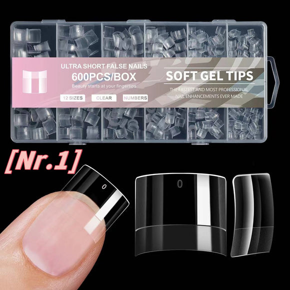 Square - Extra Short - Half Cover - Soft Gel Nail Tips - 600pcs - Clear