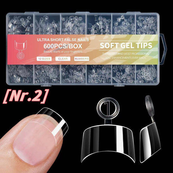 Squoval - Extra Short - Half Cover - Soft Gel Nail Tips - 600pcs - Clear