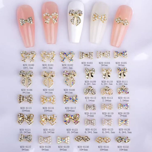 Metal Nail Jewlery - Bow with Rhinestones - 5pcs