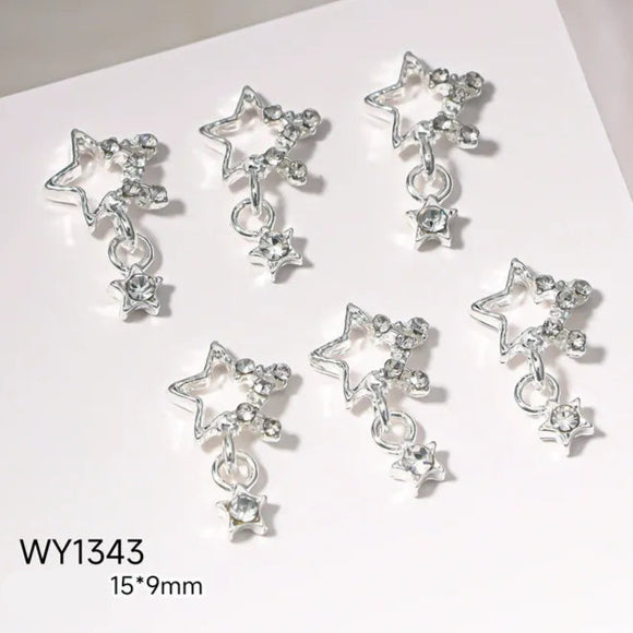 Nail Decoration - Star with Rhinestones Dangler - 5pcs